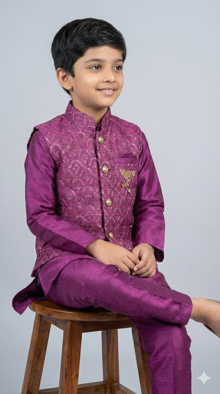 Burgundy Kurta Set With Sequins Vest