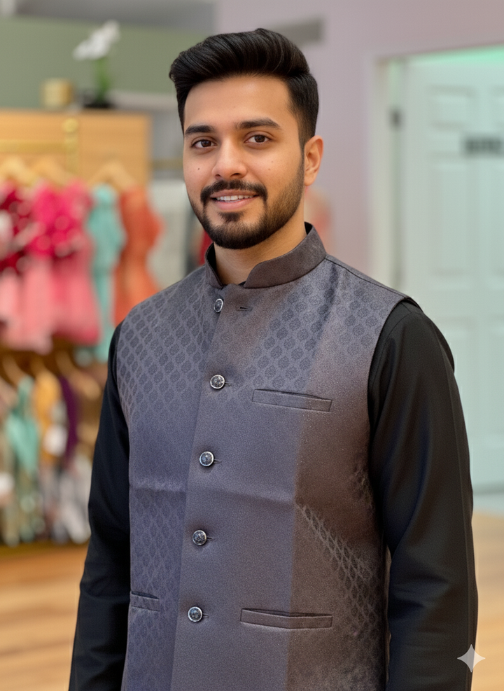 Dark Coffee Brown Banarasi Brocade Vest