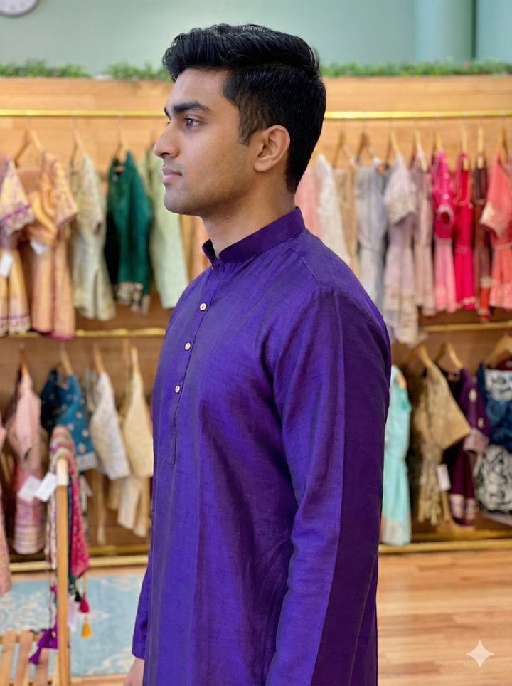 Purple Plain Silk Kurta