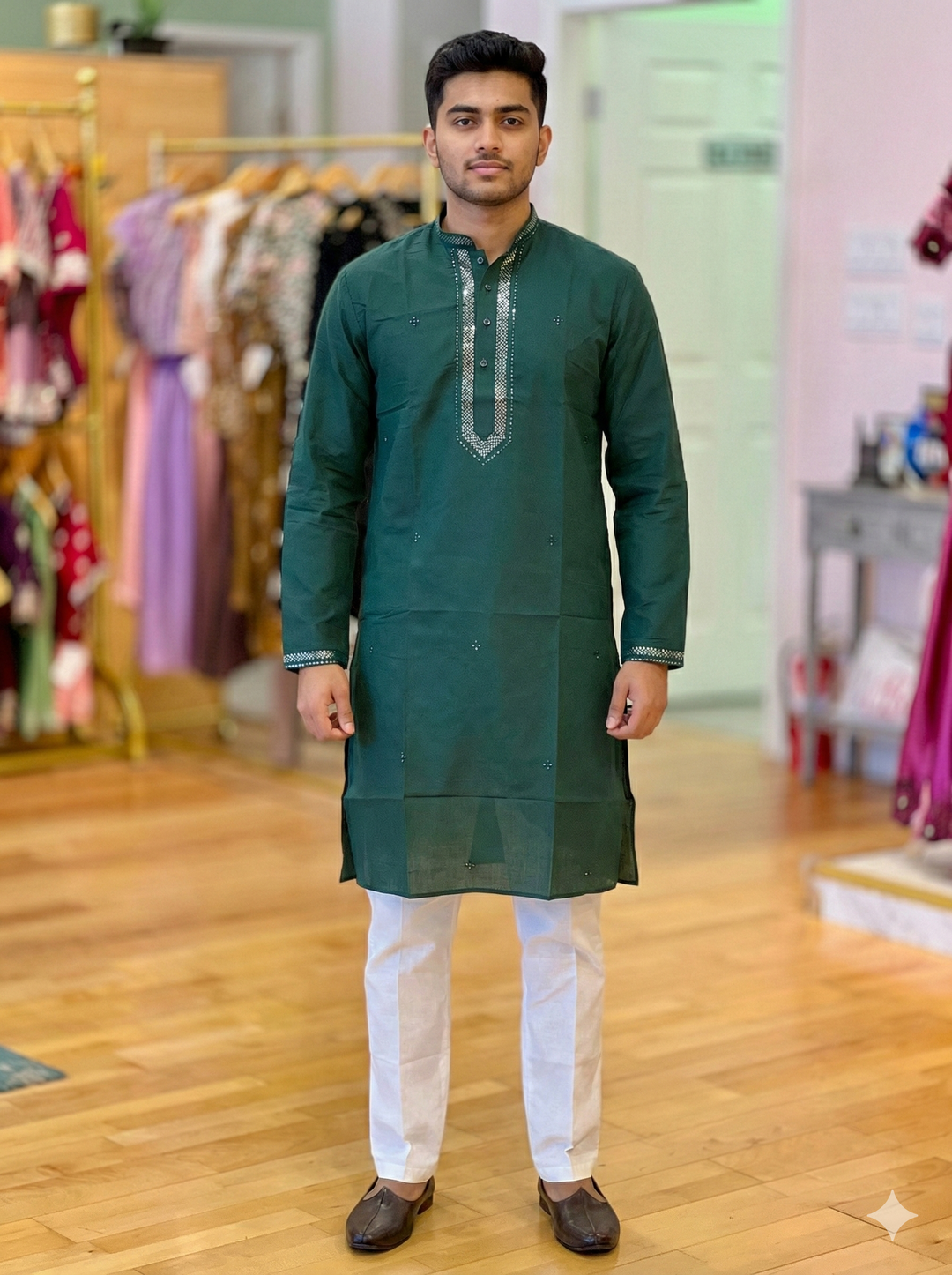 Sequins Yoke Silk Kurta
