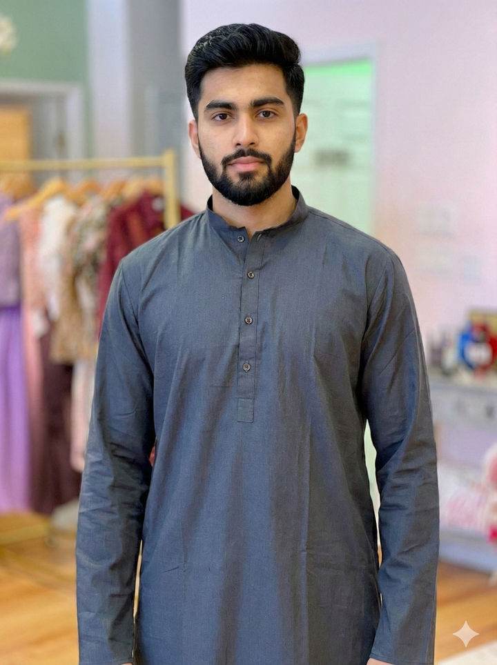 Graphite Grey Plain Silk Kurta
