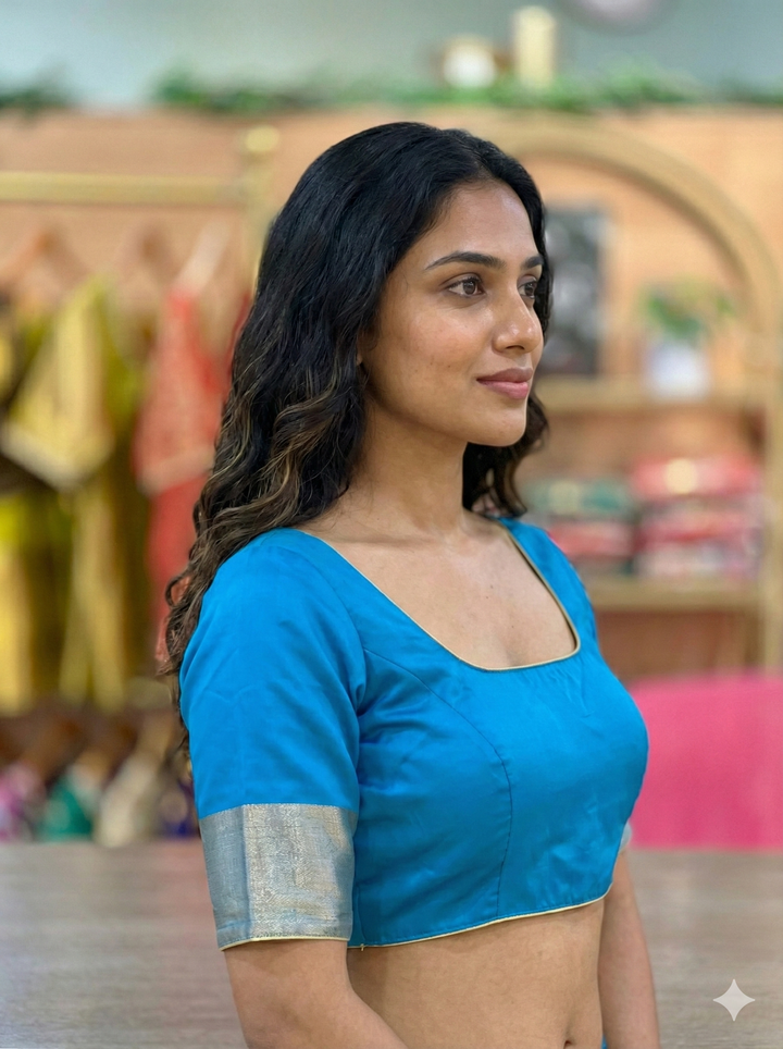 Dark Sky Blue Kanchi Silk Blouse