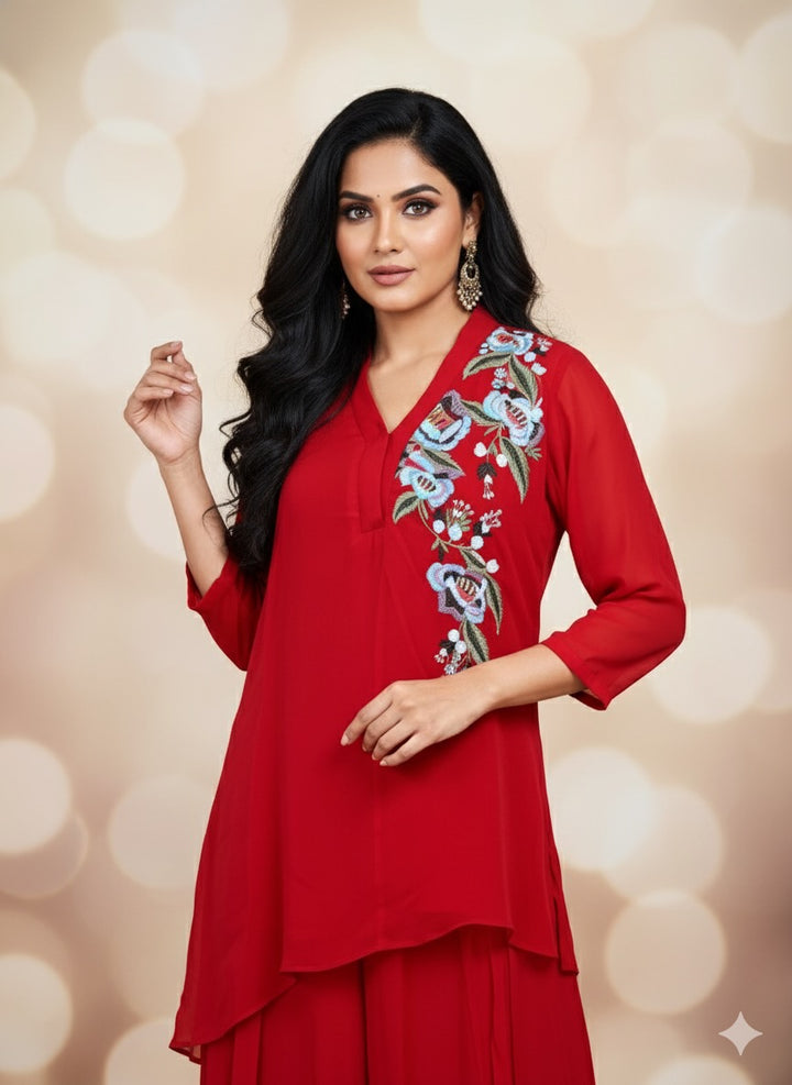 Red Embroidered Co-ord Set