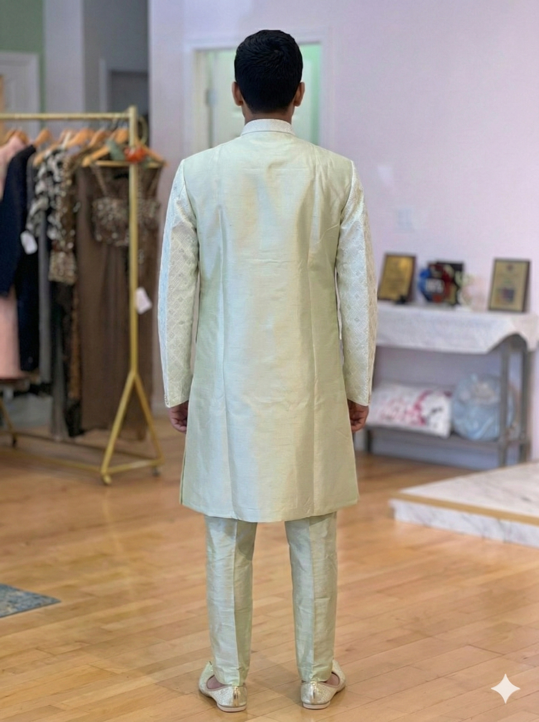 Pastel Green Brocade Kurta Set