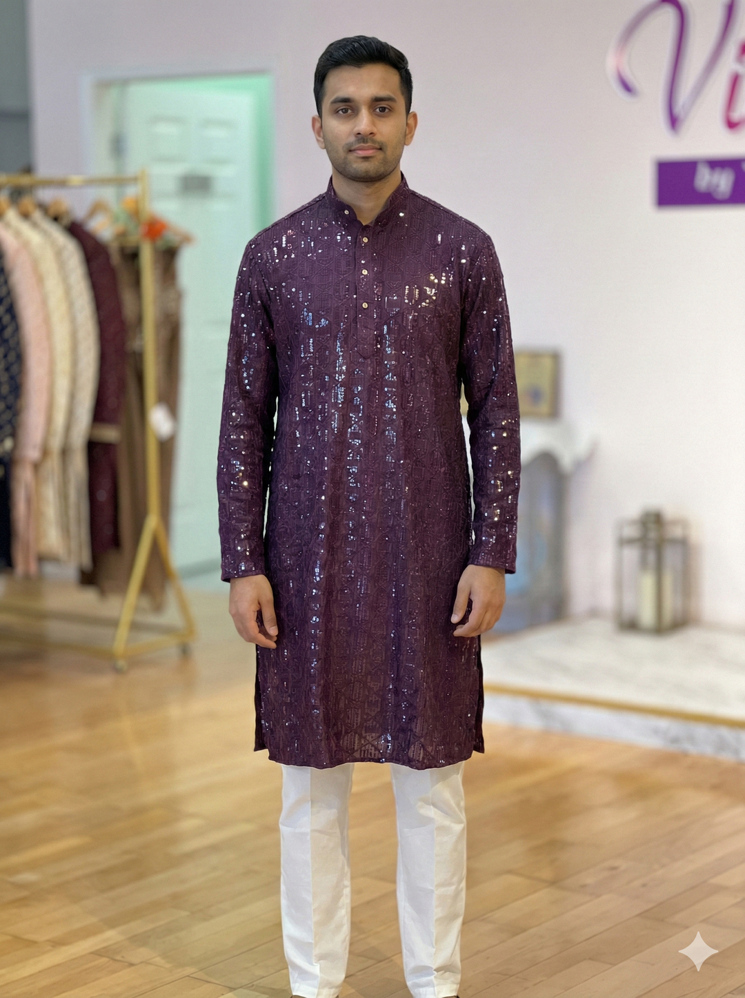 Deep Plum Sequins Kurta