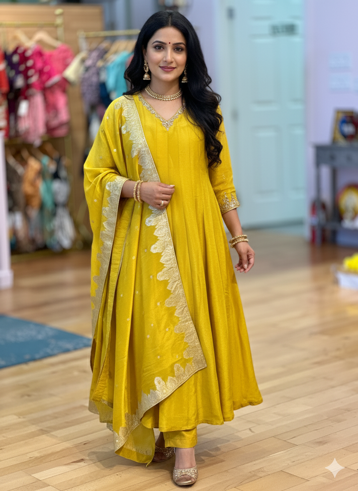 Mustard Yellow Embroidered Anakali Set