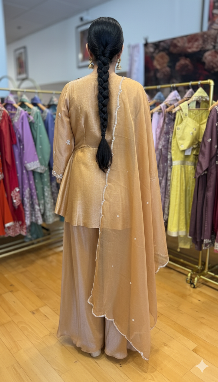 Sunset Gold Tissue Embroidered Sharara Set