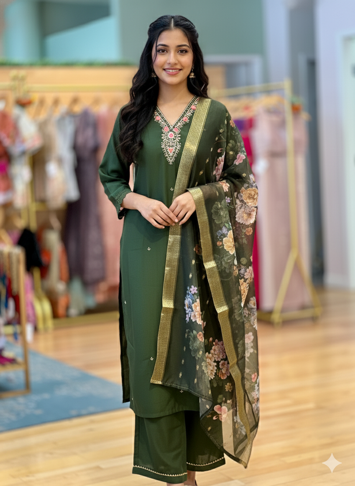 Leaf Green Embroidered Salwar Set