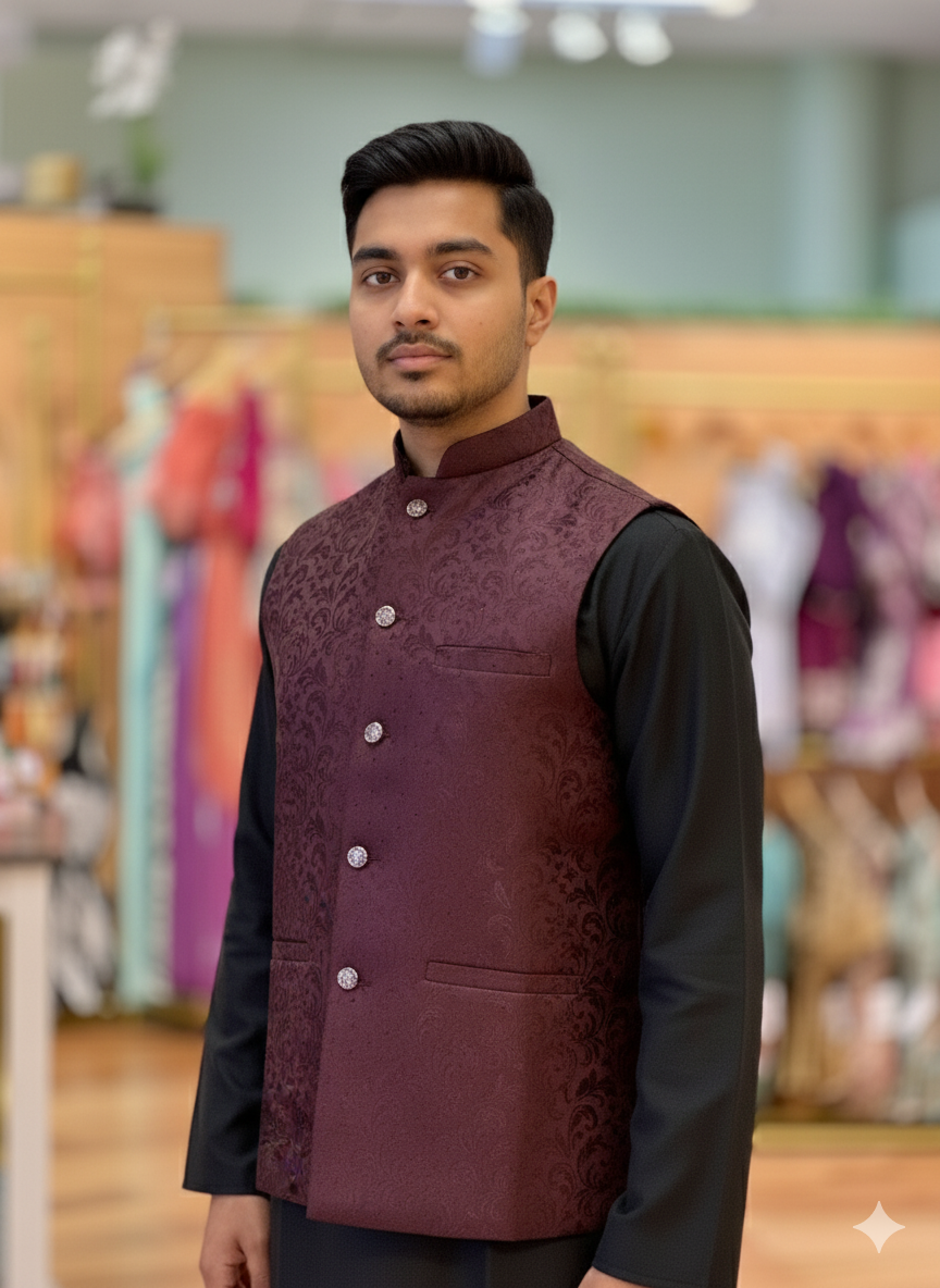 Brown Color Banarasi Brocade Vest
