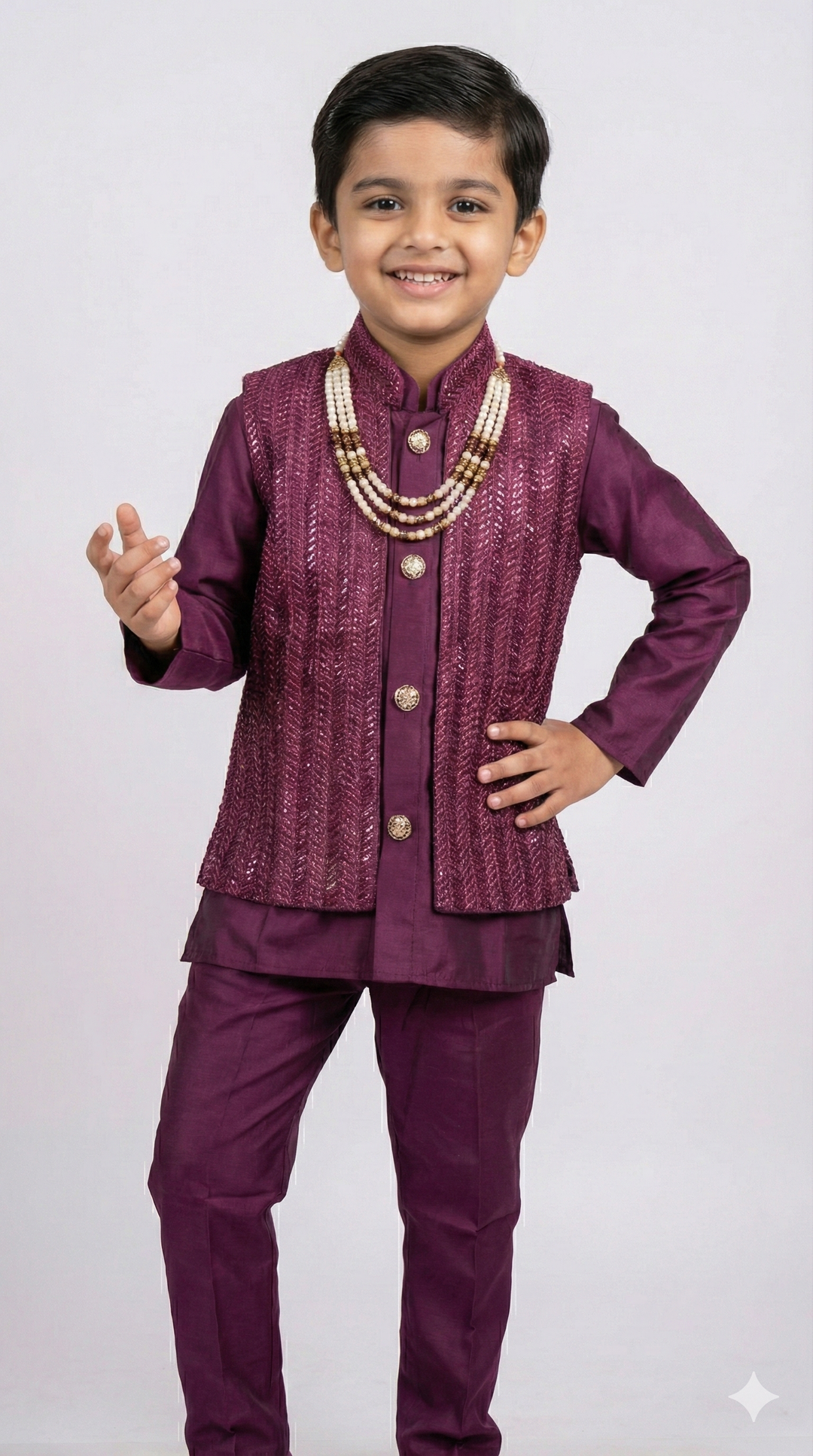 Dark Plum Kurta Set With Sequins Jacket