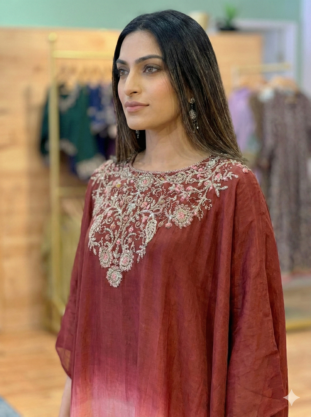 Dark And Light Rust Kaftan Top With Palazzo