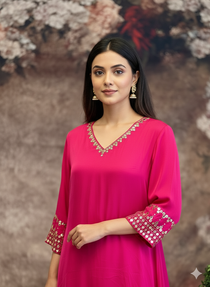 Dark Pink Assymetrical Style Co-Ord Set