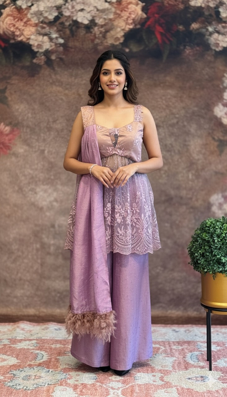 Opera-Mauve Embroidered Choker-Dupatta Sharara set