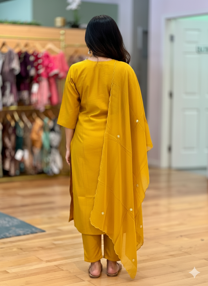 Mustard Yellow Embroidered Salwar Set