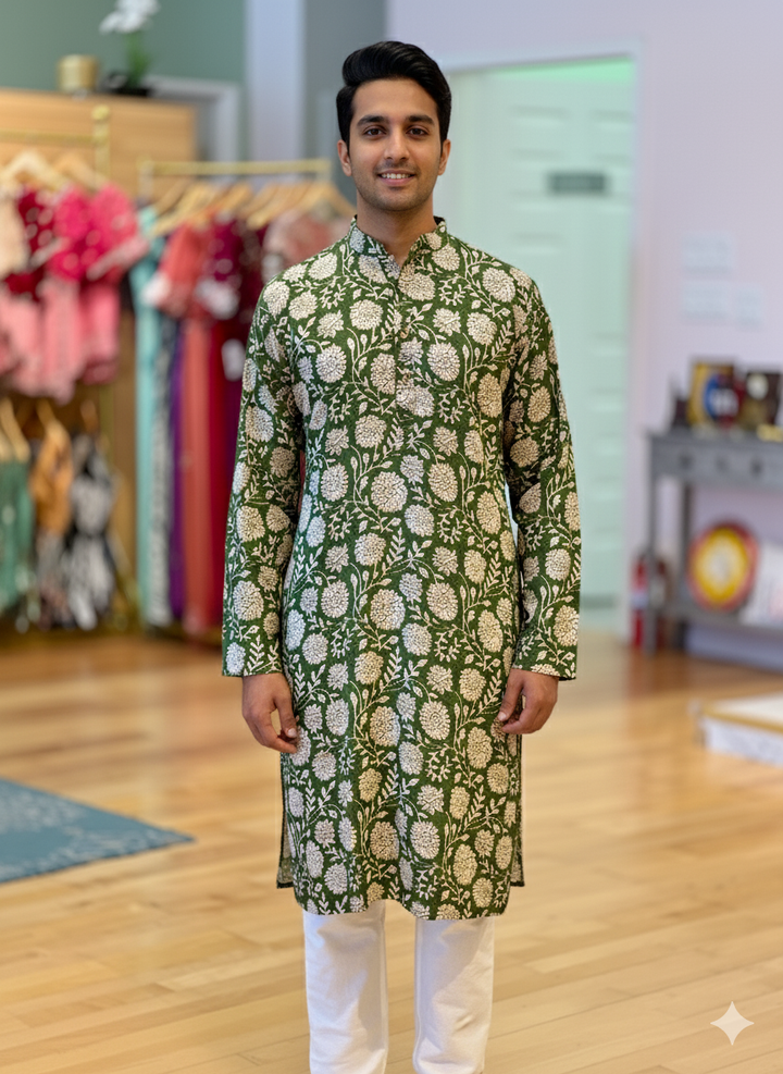 Floral Kalamkari Gaji-Silk Kurta