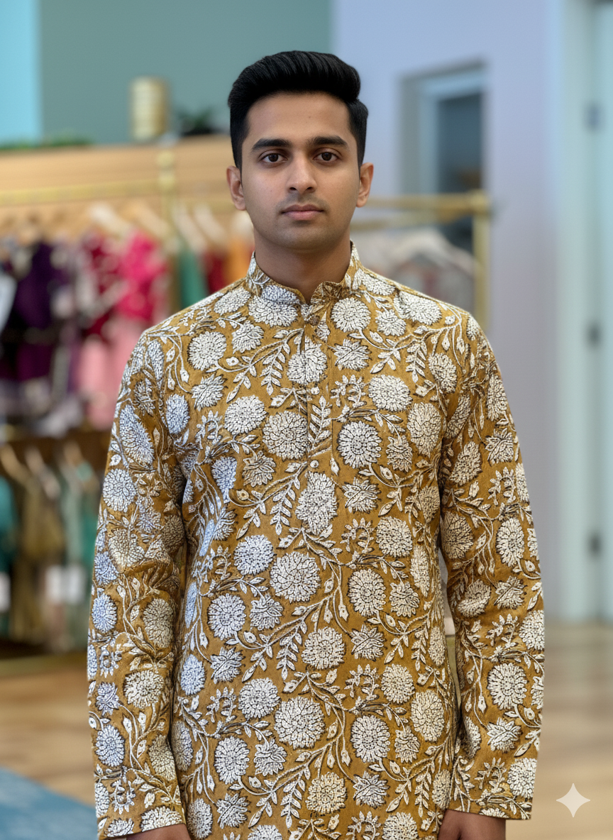 Floral Kalamkari Gaji-Silk Kurta
