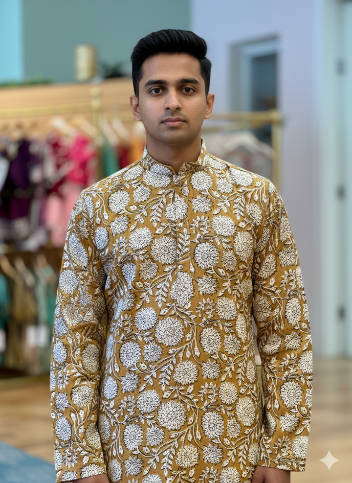 Floral Kalamkari Gaji-Silk Kurta