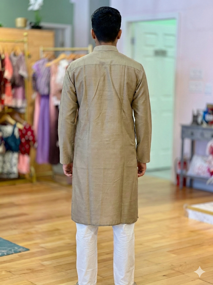 Warm Gray Plain Silk Kurta