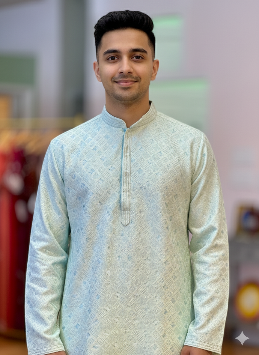 Pastel Mint Banarasi Kurta And Pajama