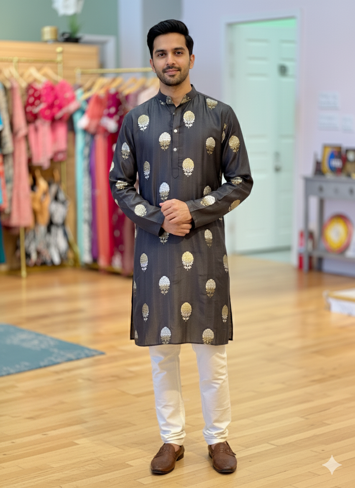 Black Banarasi Silk Kurta With Pajama
