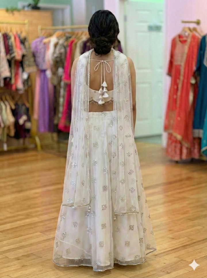 Pearl White And Gold Embroidered Lehenga Set