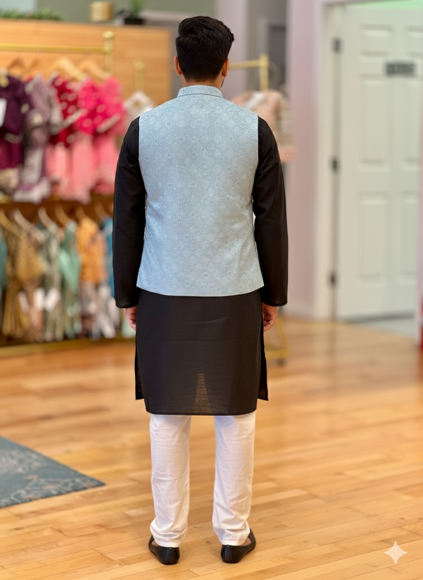 Sky Blue Color Banarasi Brocade Vest