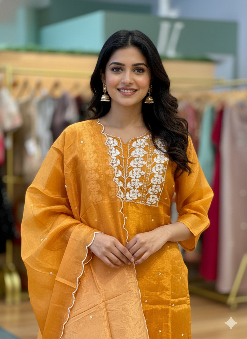 Apricot Embroidered Salwar Set