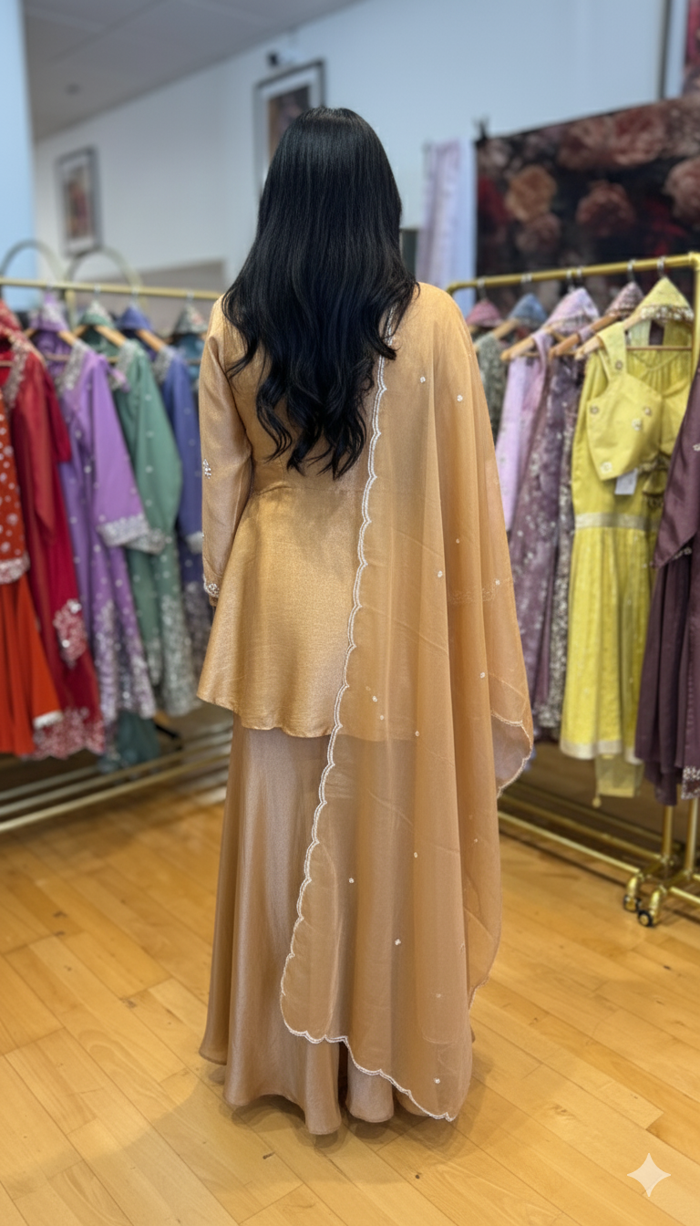 Sunset Gold Tissue Embroidered Sharara Set