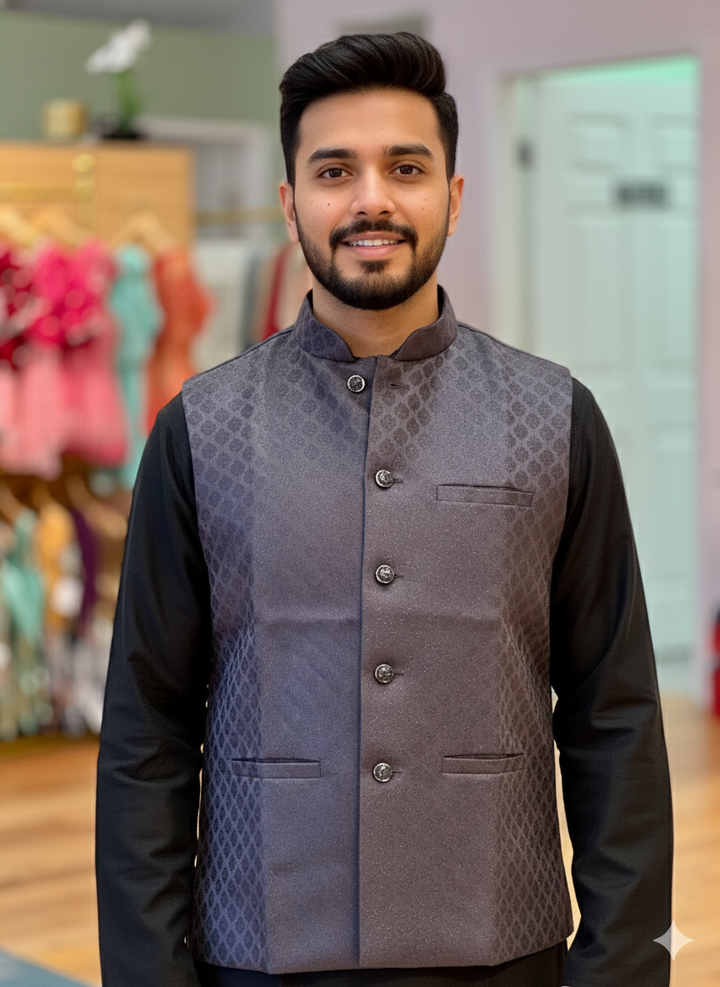 Dark Coffee Brown Banarasi Brocade Vest