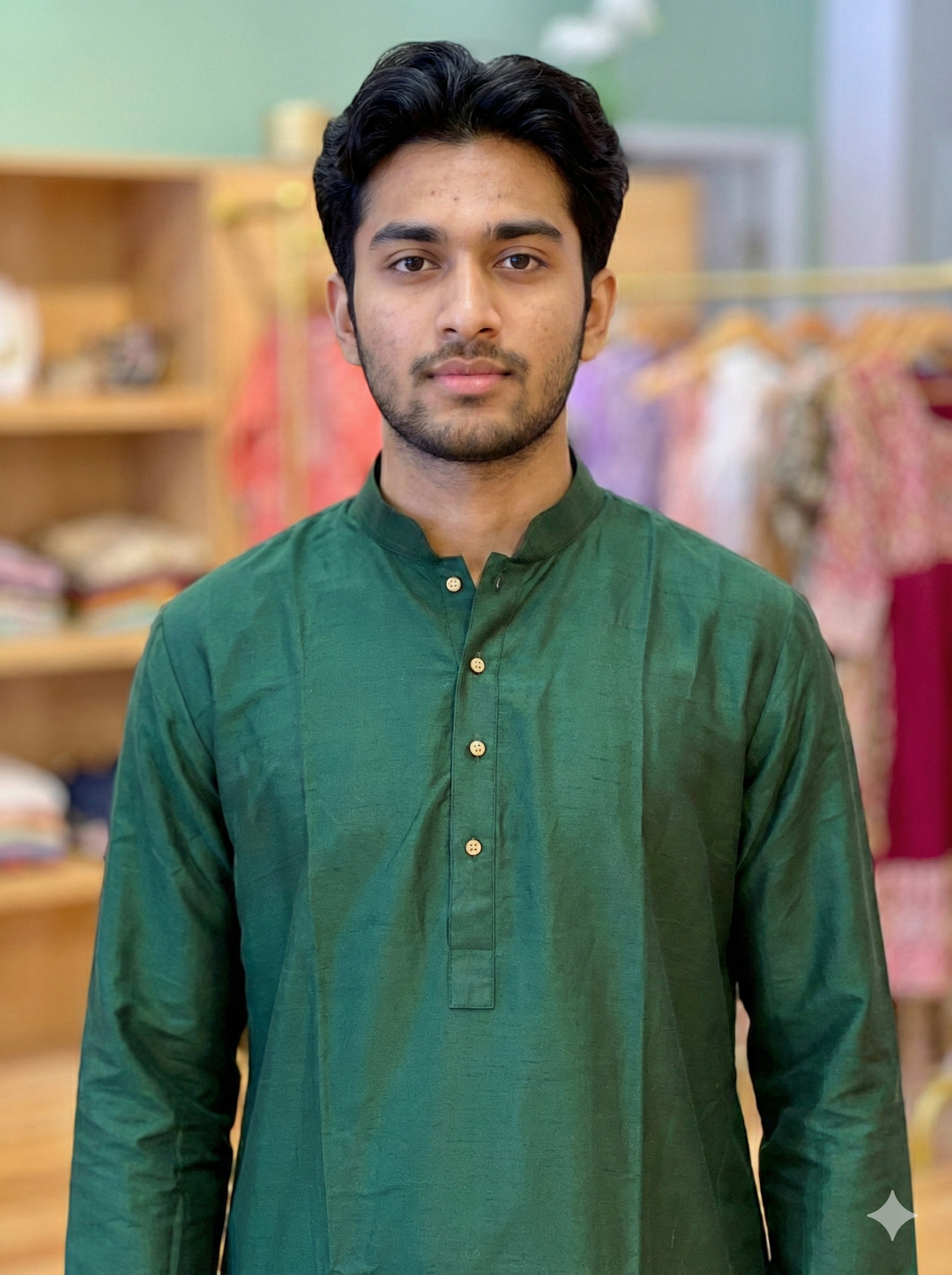 Emerald Green Plain Silk Kurta