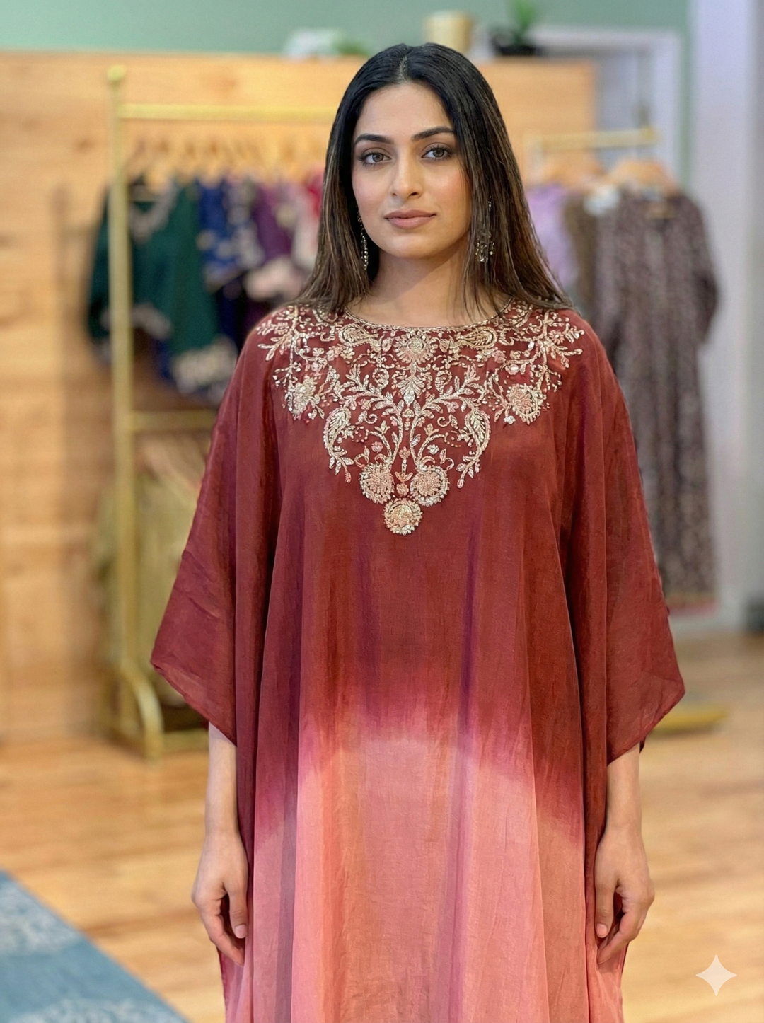 Dark And Light Rust Kaftan Top With Palazzo