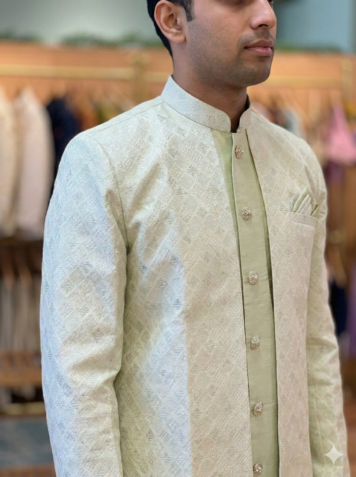 Pastel Green Brocade Kurta Set