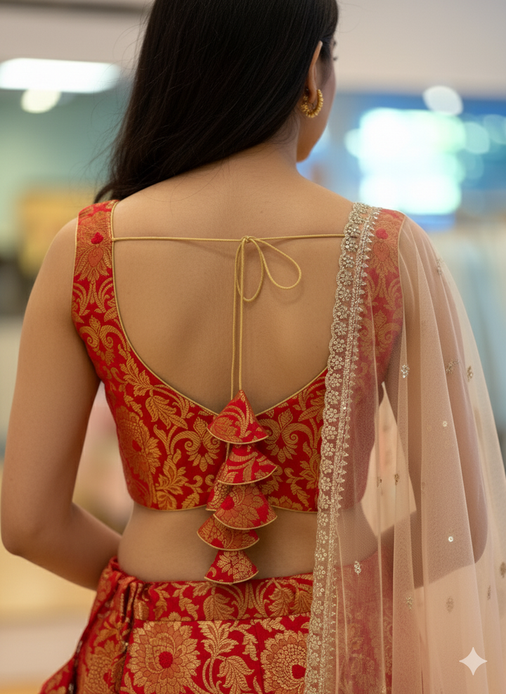 Red Benares Silk Lehenga