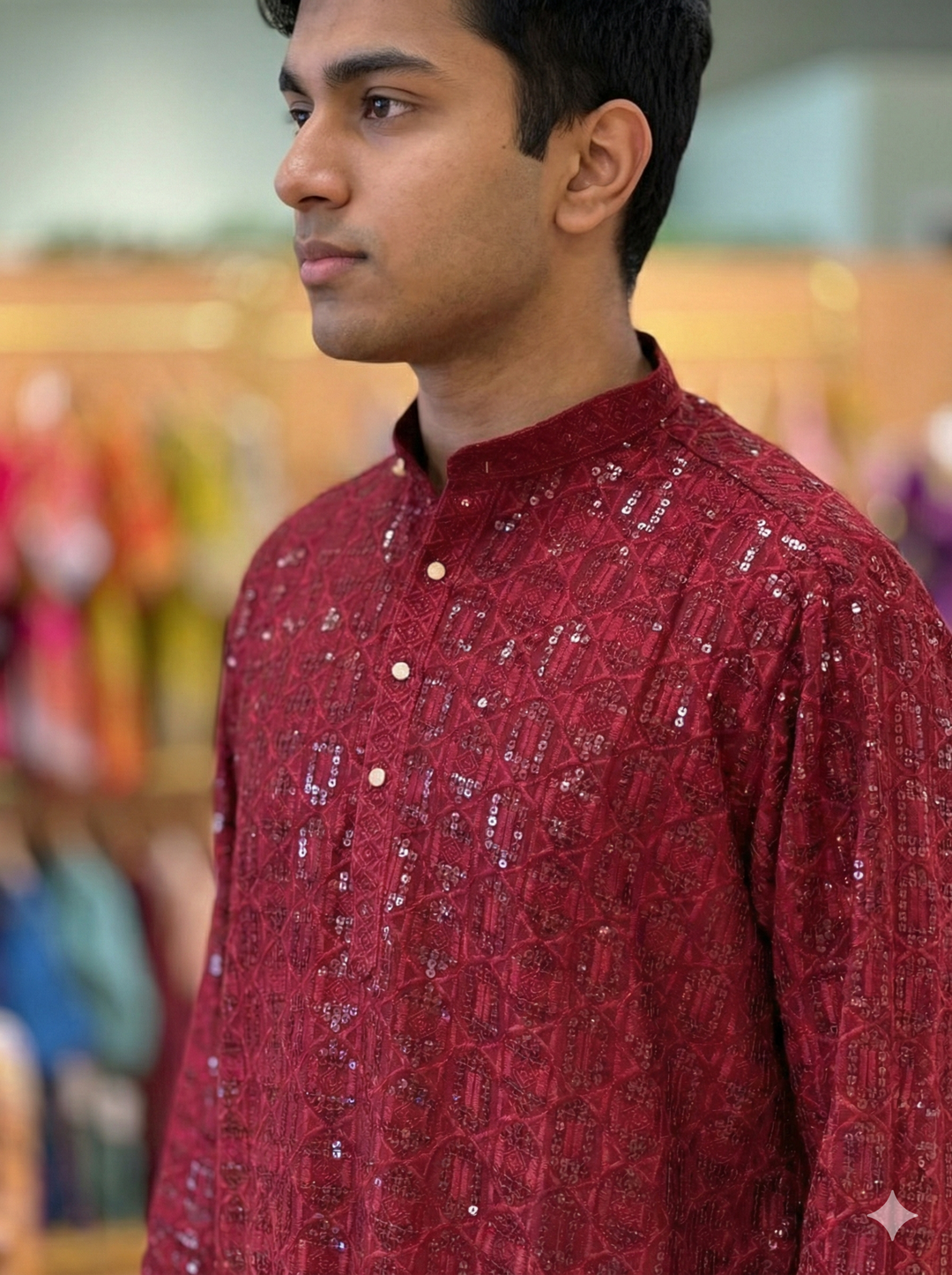 Maroon Sequins Embroidered Kurta