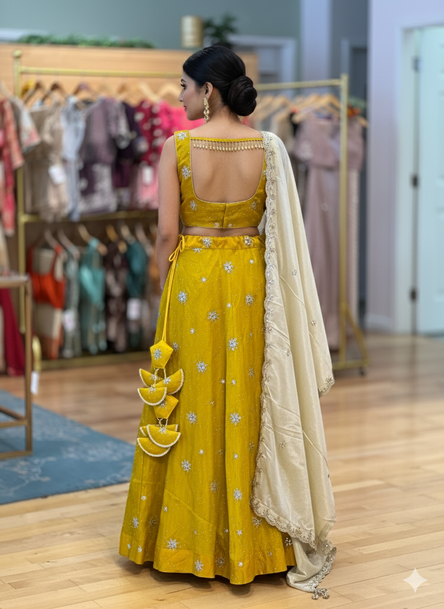 Mustard-Yellow Embroidered Lehenga Set