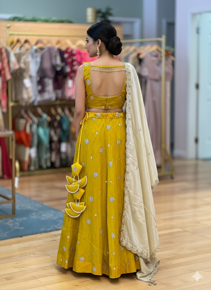 Mustard-Yellow Embroidered Lehenga Set