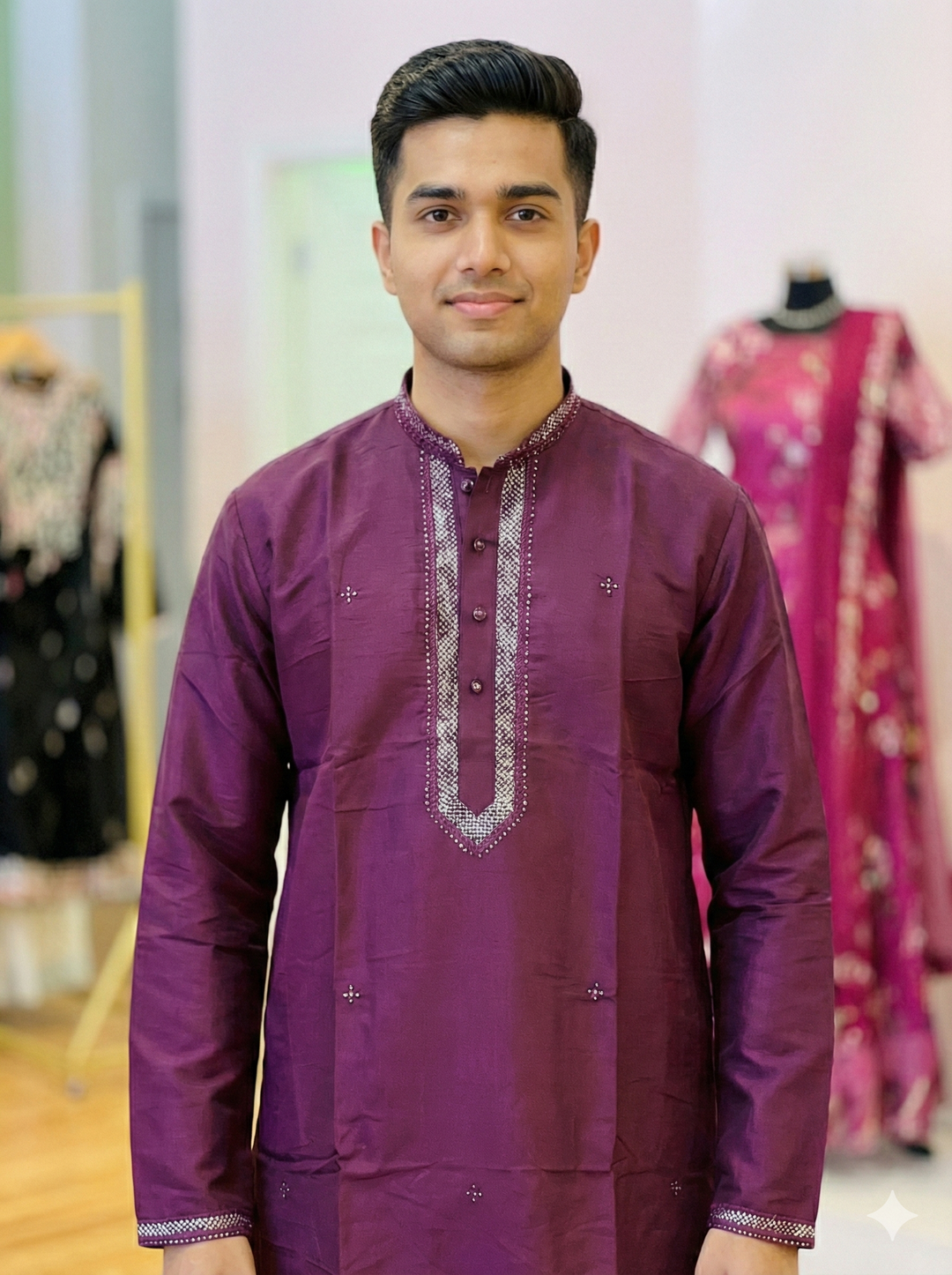 Sequins Yoke Silk Kurta