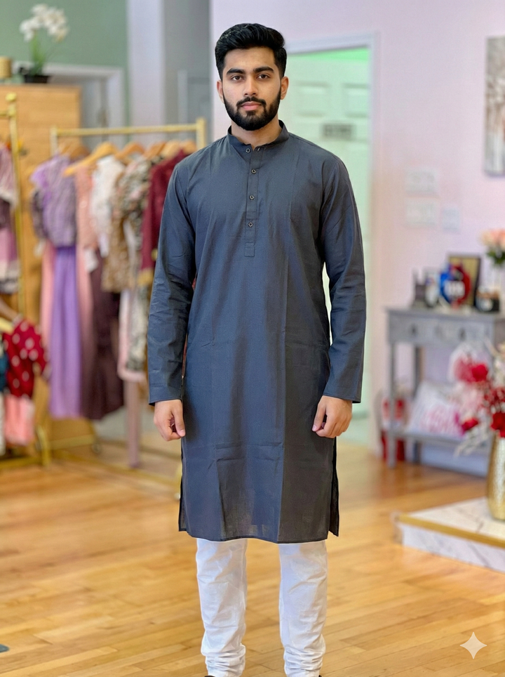 Graphite Grey Plain Silk Kurta