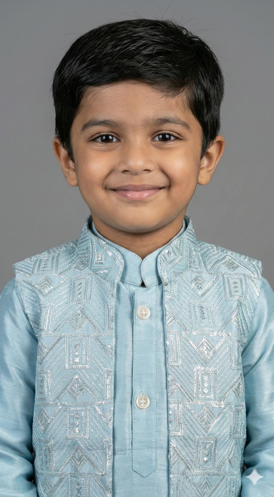 Pastel Blue Kurta Set With Sequins Jacket