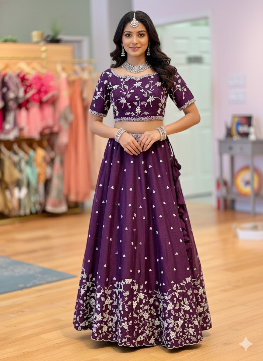 Violet Pearl Hand Embroidered Lehenga