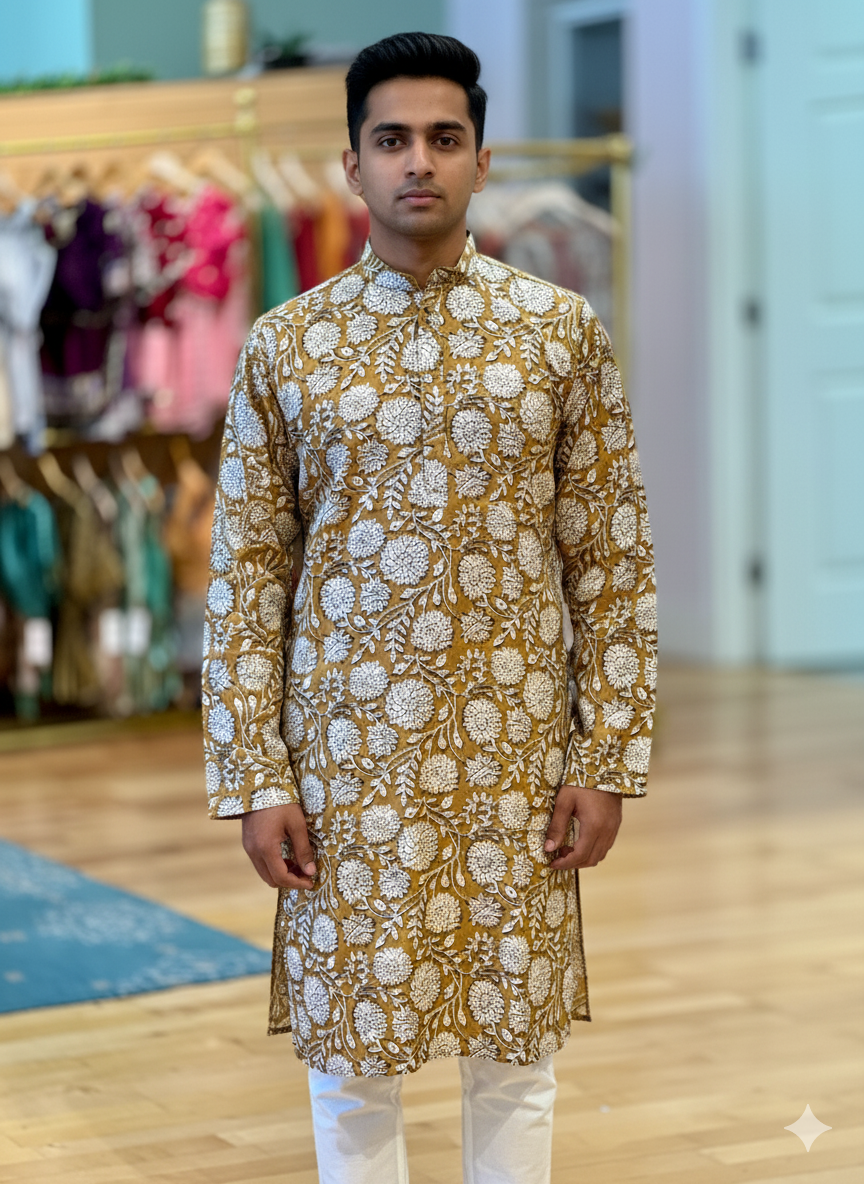 Floral Kalamkari Gaji-Silk Kurta
