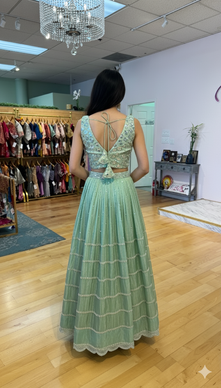 Peppermint Color Lehenga Set With Cutdana And Sequins Embroidery