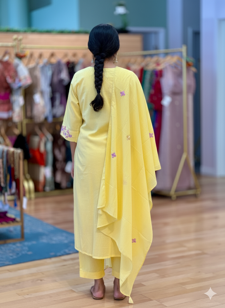 Yellow Mul Chanderi Anarkali Salwar Set
