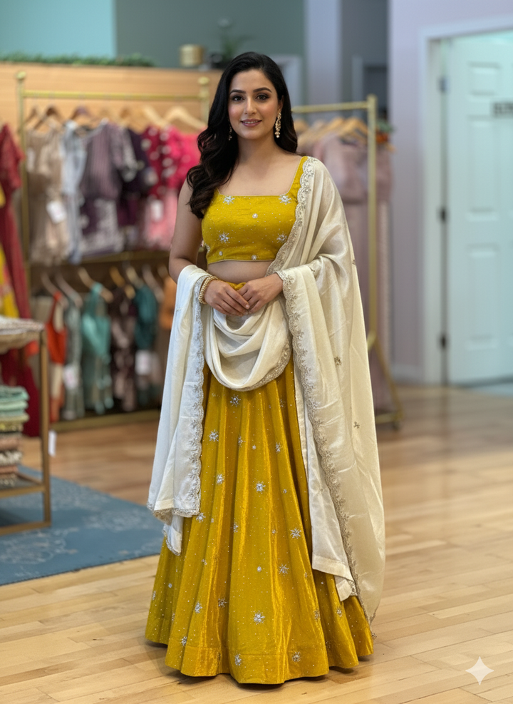 Mustard-Yellow Embroidered Lehenga Set