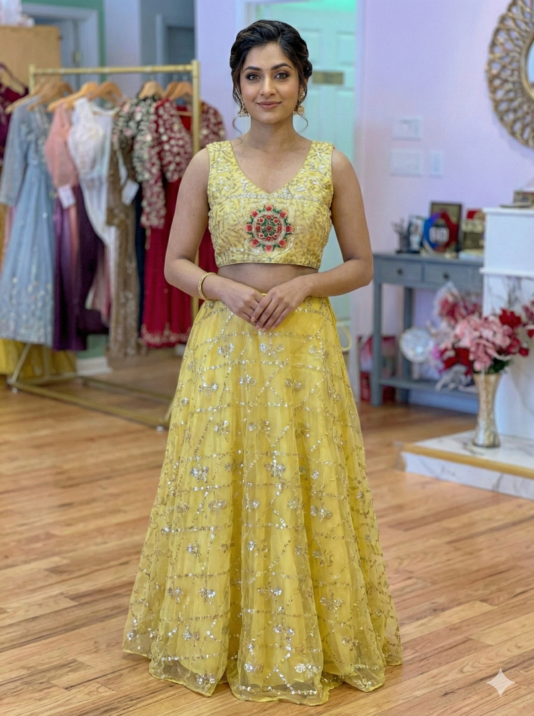 Yellow And Pink Lehenga Set
