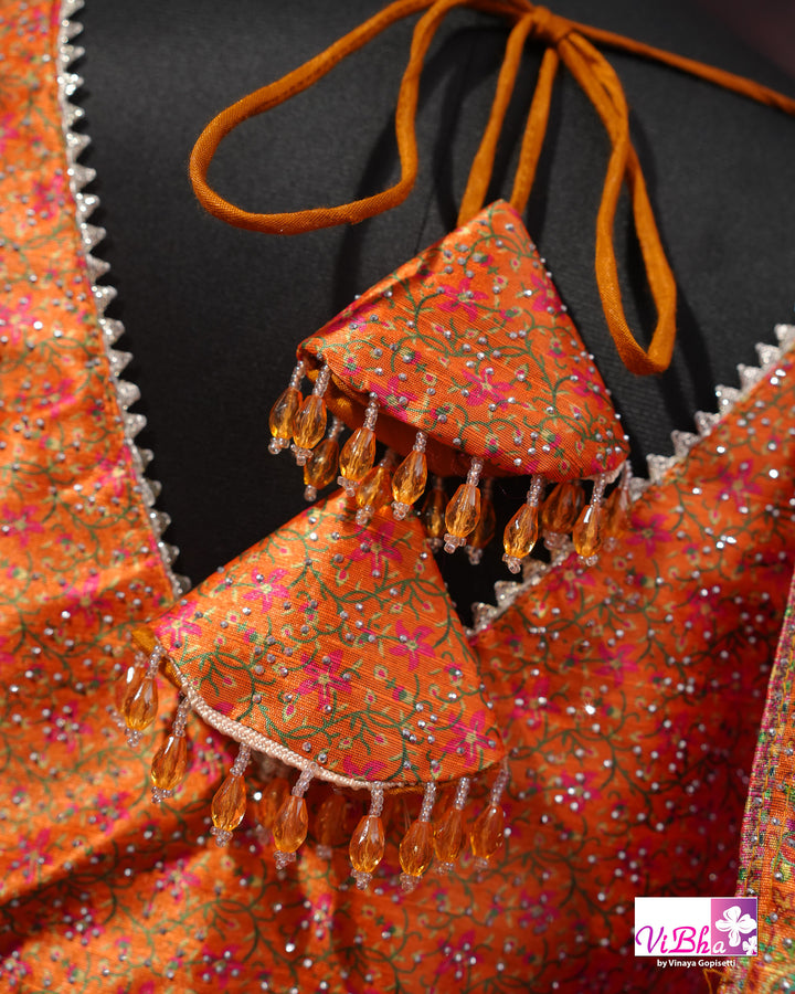 Orange &amp; Rani Pink Multicolor Lehenga Set