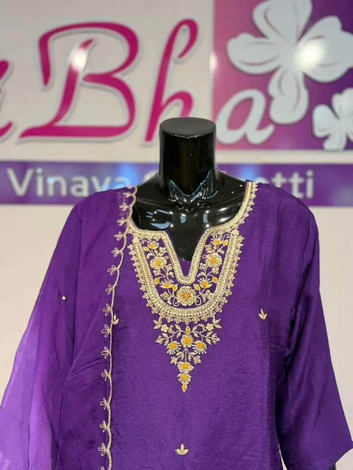 Royal Purple Embroidered Salwar Suit Set