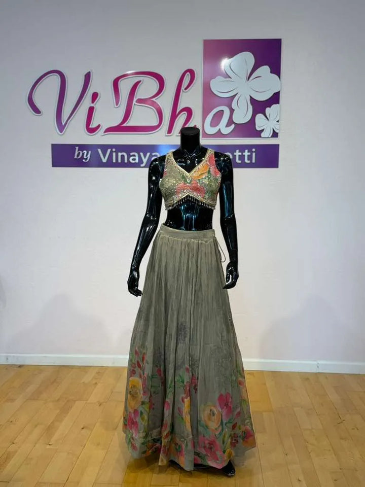 Champagne Beige Floral Embellished Lehenga Set