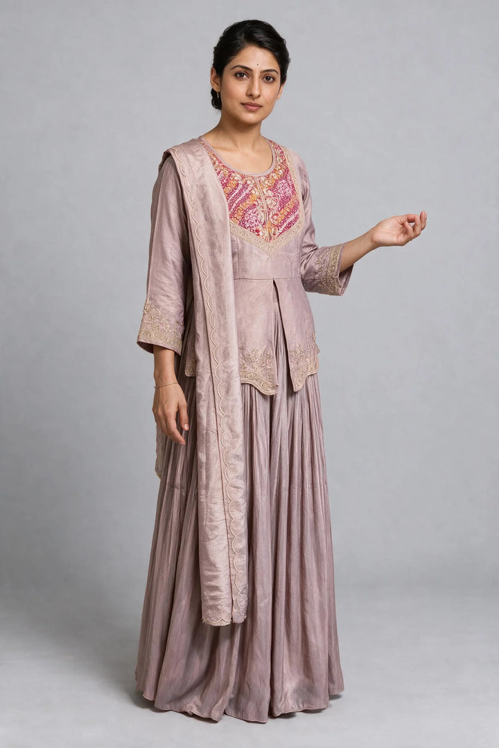 Mauve Multicolor Embroidered Lehenga Set