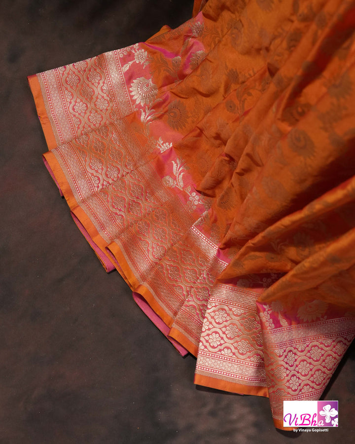 Peach Dual tone Jangla Katan Saree